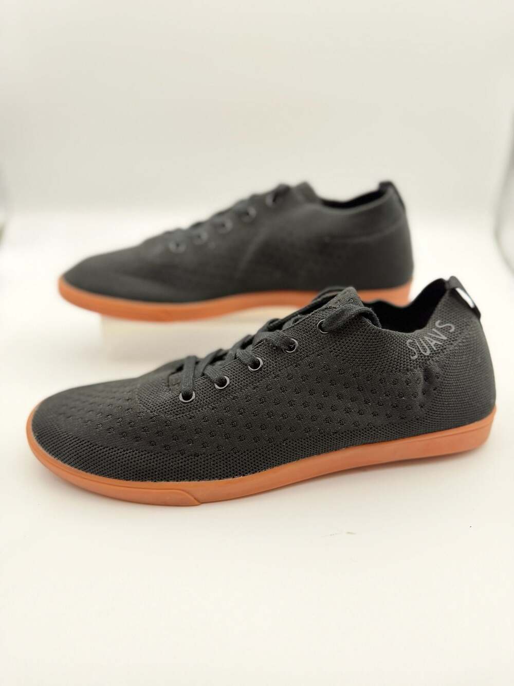 SUAVS The Zilker Lace-Up Knit Sneakers in Black with Gum Sole